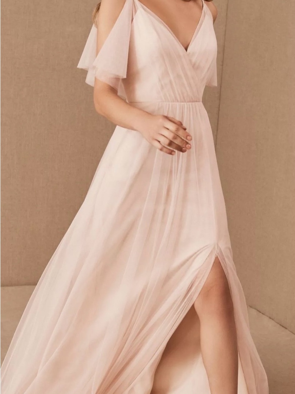 Jenny Yoo Elegant Blush Pink V-Neck Maxi Dress